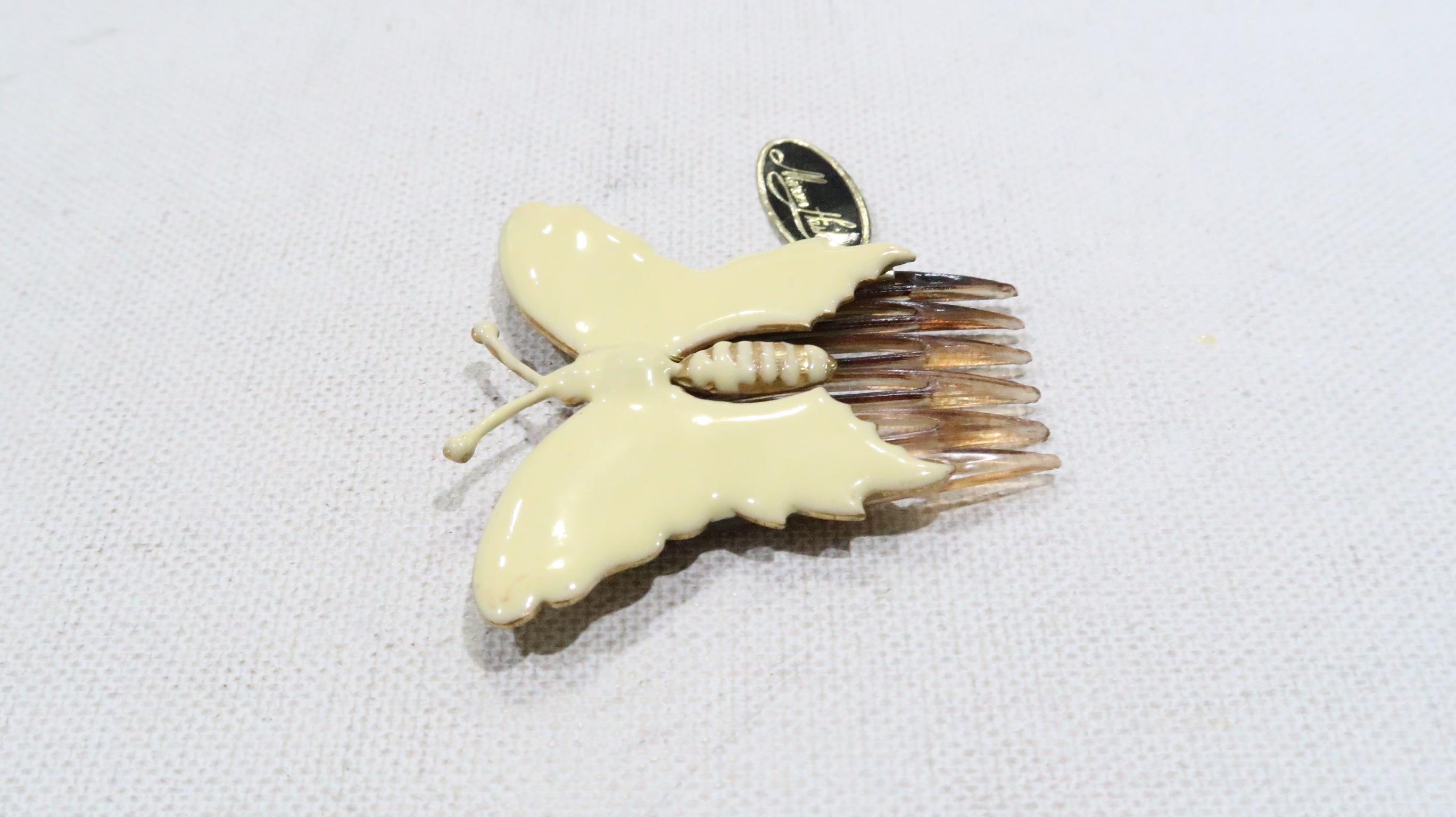 Miriam Haskell Cream Enamel Butterfly Celluloid Hair Comb 