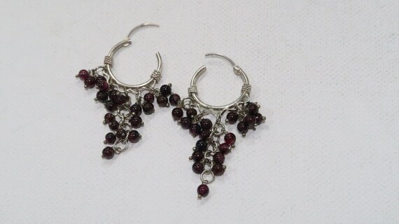 Sterling rhodolite garnet grape cluster hoop earr… - image 2
