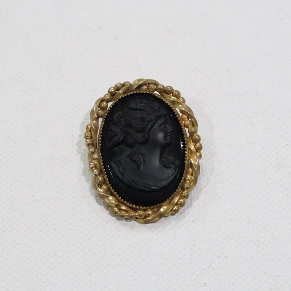 Vintage oro vittoriano riempito spilla cameo nero