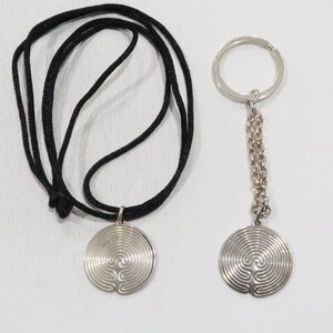 Greek designer Zolotas maze modernist pendant necklace and matching keychain