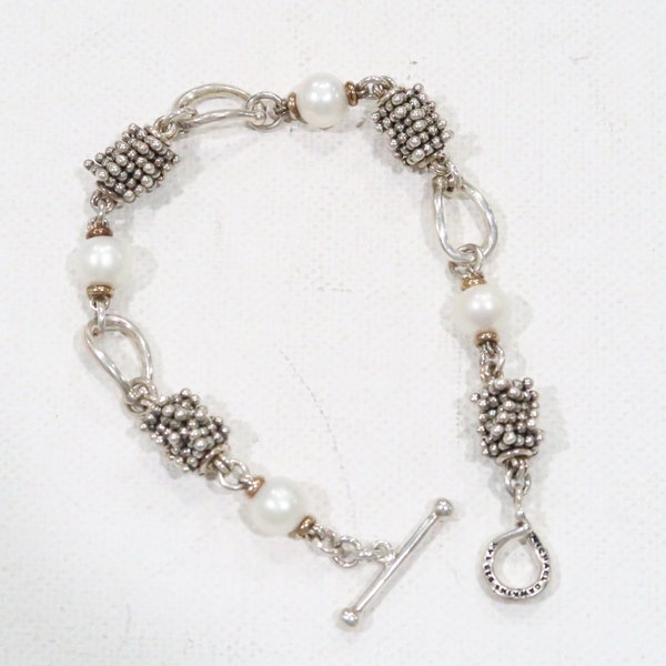 Designer Michael Dawkins 925 14K gold pearl sterling fold toggle clasp bracelet