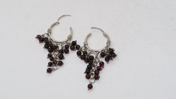 Sterling rhodolite garnet grape cluster hoop earr… - image 3