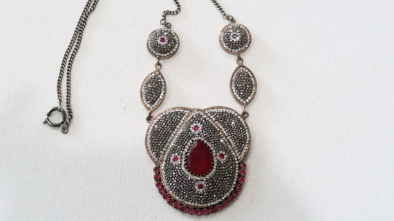 Large sterling Turkish ruby, marcasite/crystals, … - image 6