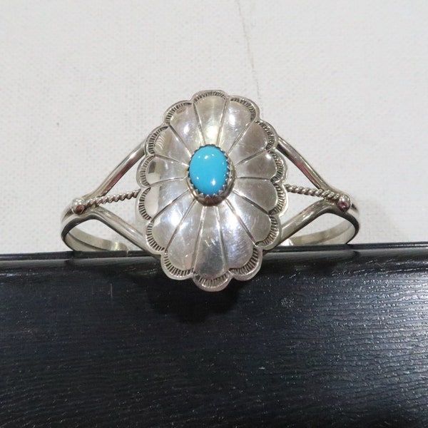 Vintage sterling silver conch turquoise cuff bracelet