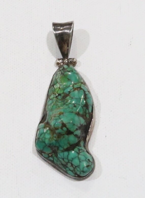 Chunky green turquoise sterling silver Navajo pendant