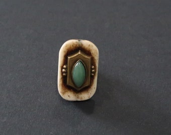 Jan Michaels San Francisco bone chrysoprase adjustable brass ring size 4-5.5