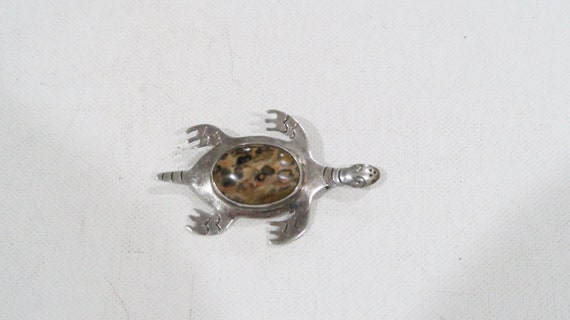 Sterling Mexico C11 jasper turtle brooch - image 4