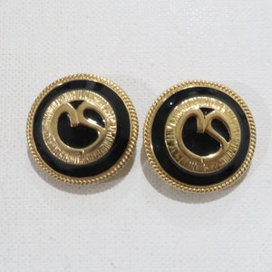Vintage St.John black enamel and gold clip on earrings