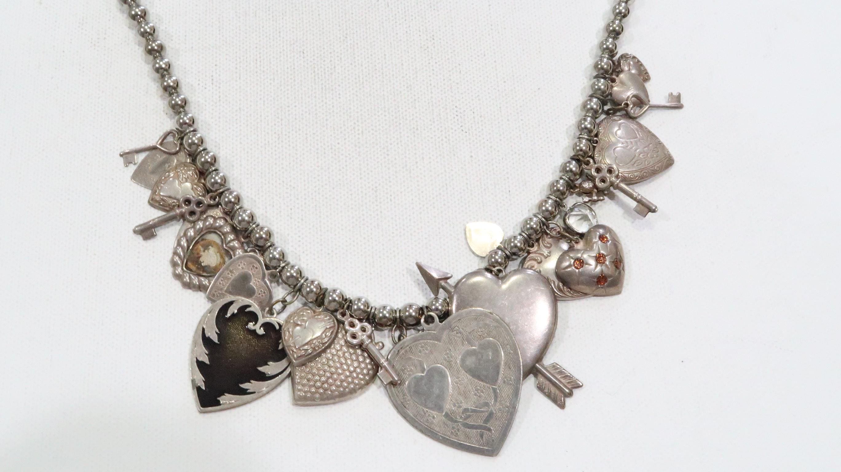 Vintage Pididdly Links Victorian Style Heart Charm Silver Tone