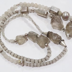 Long raw & polished crystal quartz sterling 925 spacer bead statement necklace rare