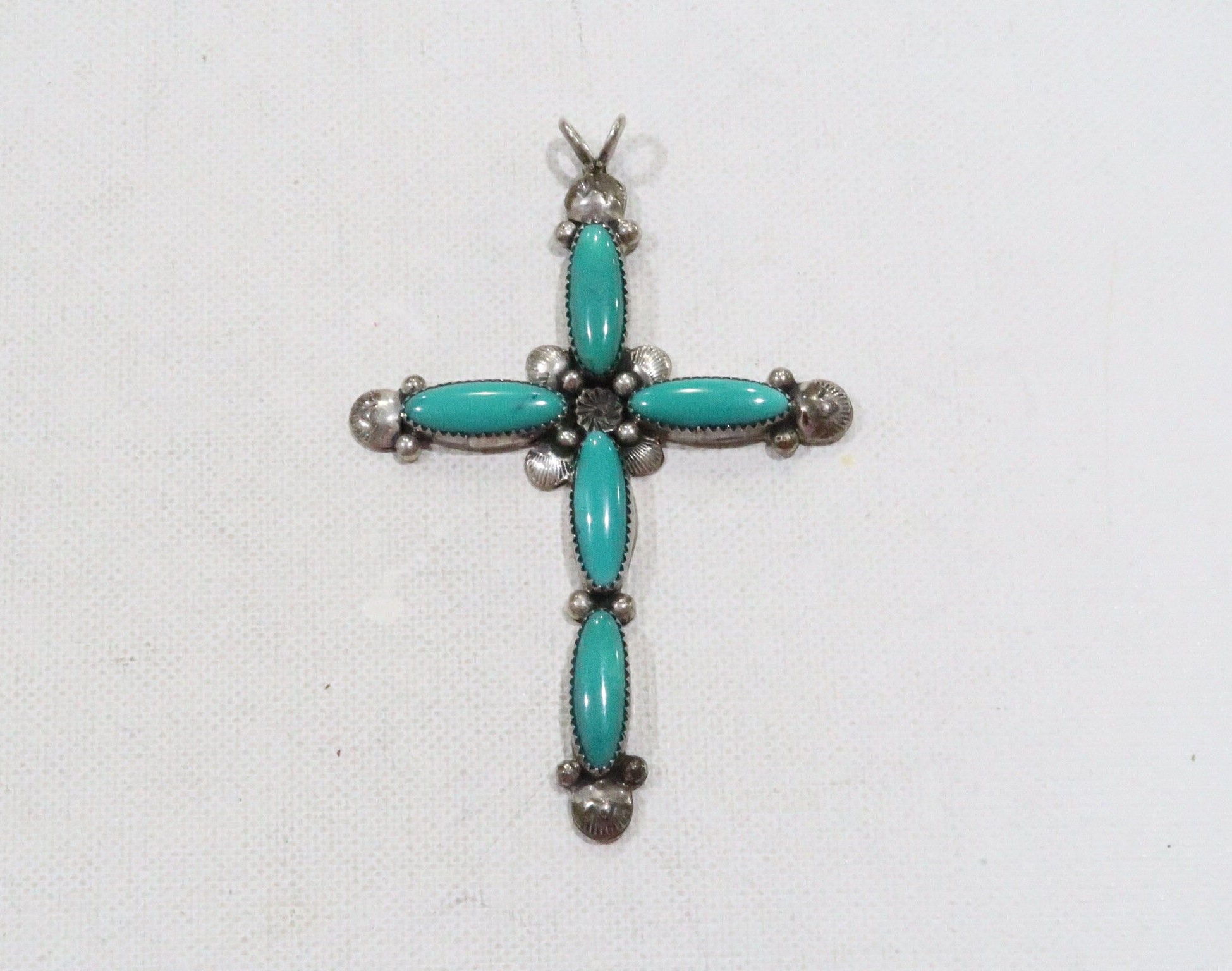 NAVAJO C.MTZ シルバー ターコイズ クロス ペンダント Calvin Martinez