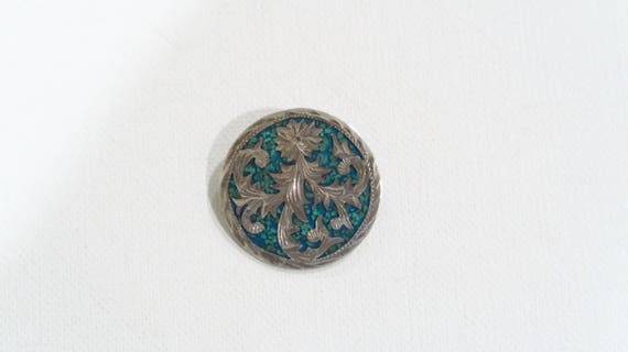 Sterling Mexican flower motif inlaid turquoise ch… - image 1