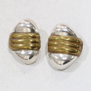 Taxco Mexico Laton Mixed metals sterling and brass modernist clip on earrings