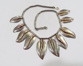 Early Yves Saint Laurent YSL metal leaf runway designer necklace 70s retro rare