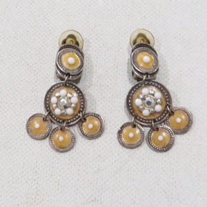 Gas Bijoux yellow enamel clip on earrings with small mettalic and white rhinestones