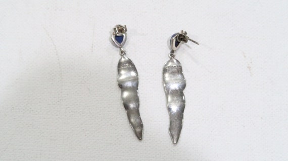 Sterling silver lapis leaf/feather dangle earrings - image 5