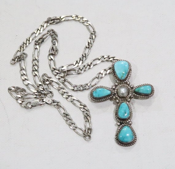 Navajo Artist James Francisco Sterling Large Turquoise and Pearl