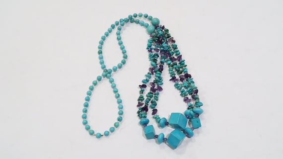 Unique turquoise,amethyst bead necklace - image 1