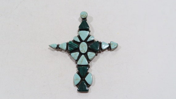 Vintage HOB Mexico 925 Huge Malachite and Turquoise Cross - Etsy