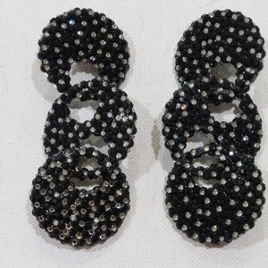 Vintage Richard Kerr Black and white pave rhinestone crystal extra long clip on earrings