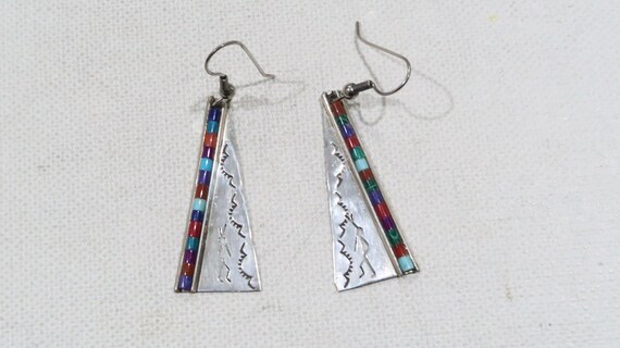 Native triangular earrings with multi stones bead… - image 3