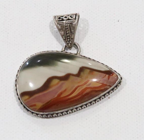 Vintage stunning picture jasper or polychrome jasper sterling pendant