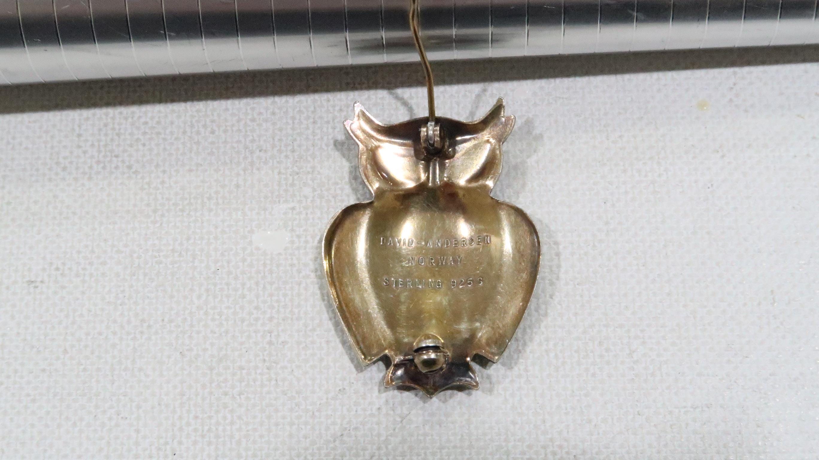 Rare David Andersen Norway Sterling Gold Gilt Green Enamel Owl 