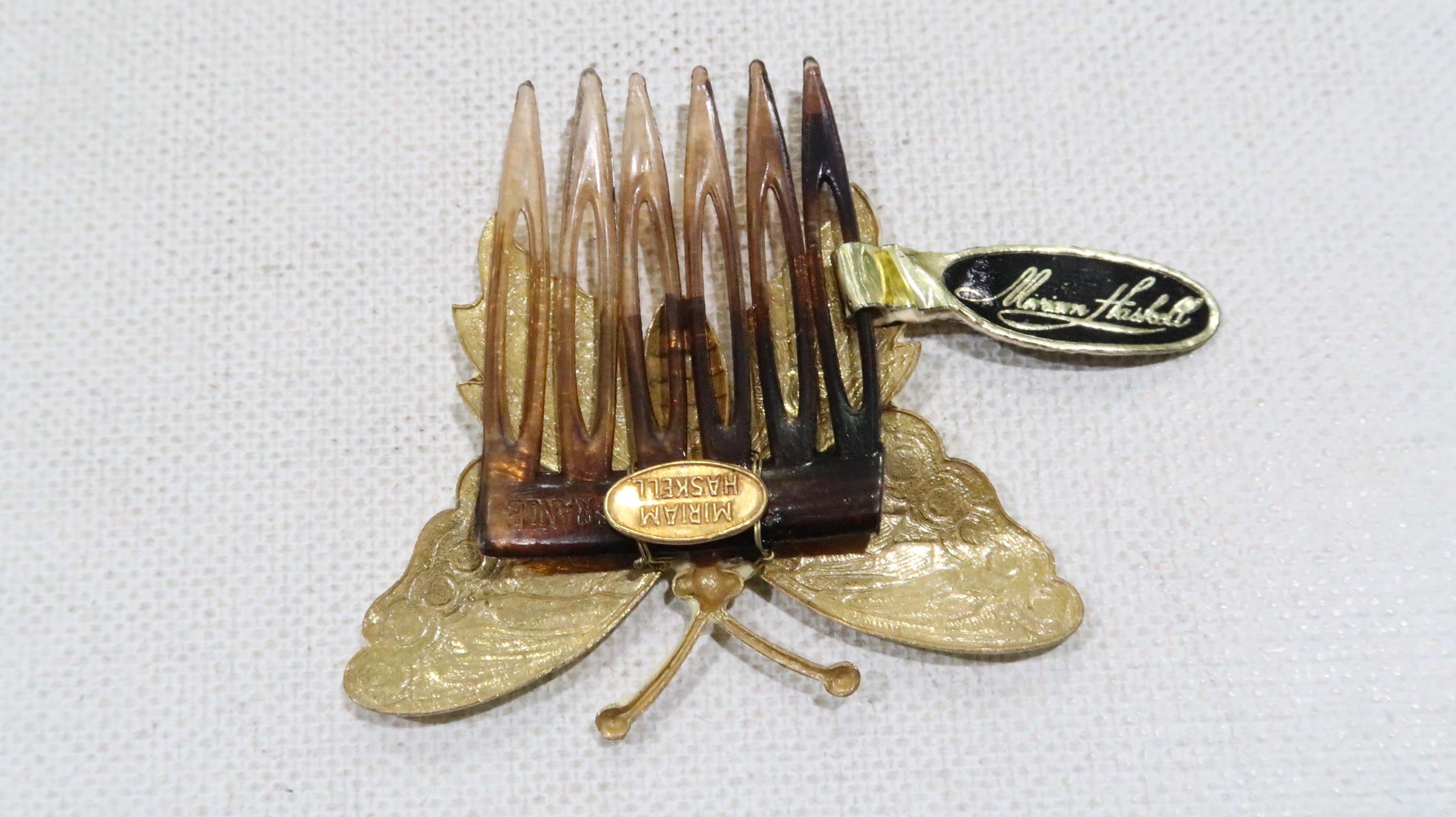 Signed Miriam Haskell Gold Butterfly Hair Comb  Accessory Miriam Haskell Cream Enamel Butterfly Celluloid Hair Comb  main image 2
