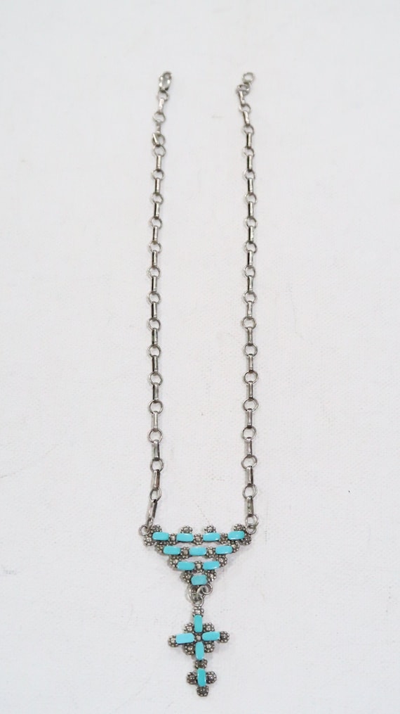 Zuni petit point sterling turquoise bib style cros