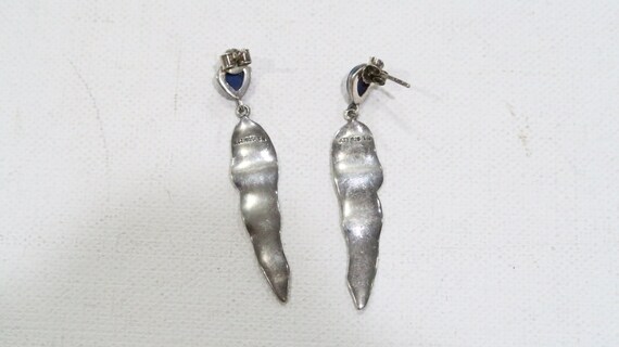 Sterling silver lapis leaf/feather dangle earrings - image 6