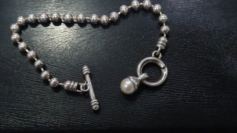 Sterling bead 14K pearl charm Designer Joseph Esposito toggle bracelet