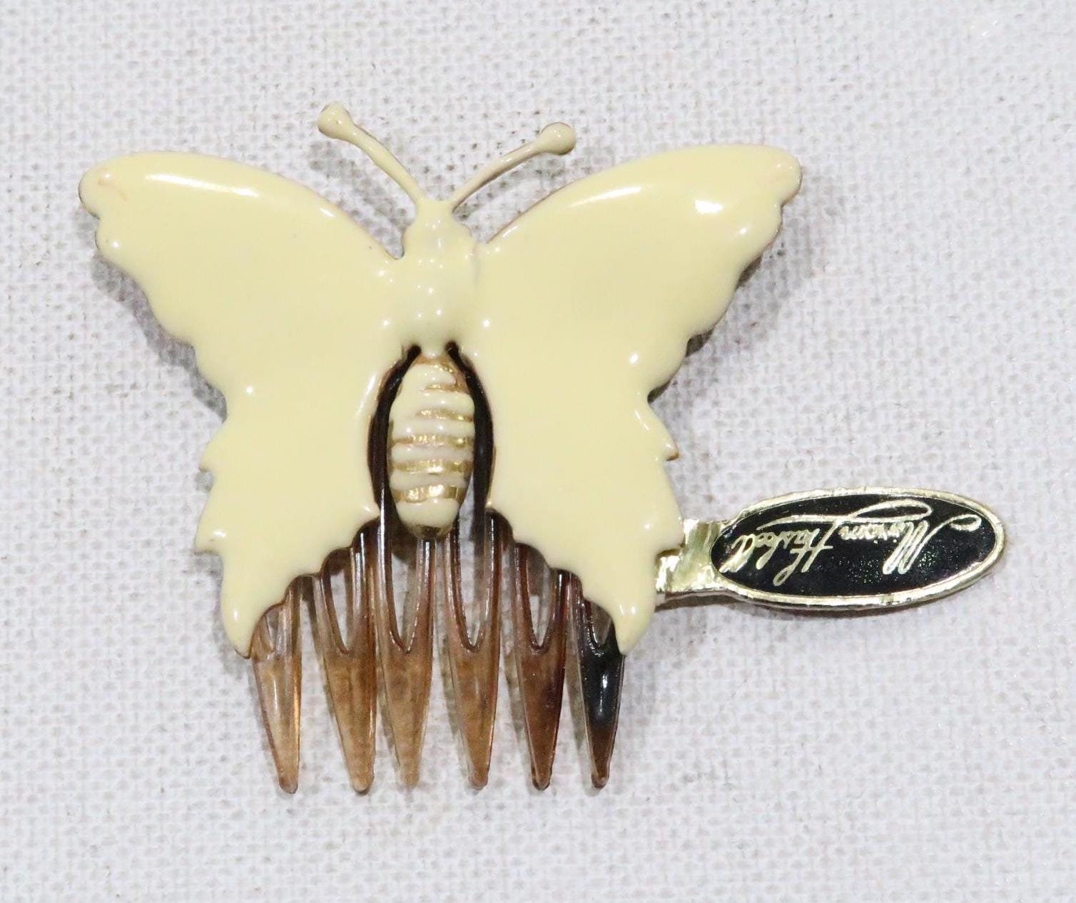 Signed Miriam Haskell Gold Butterfly Hair Comb  Accessory Miriam Haskell Cream Enamel Butterfly Celluloid Hair Comb  main image 4