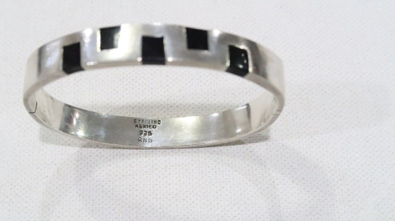 Vintage RNS Sterling Mexico 925 Black Onyx Solid Bangle Bracelet