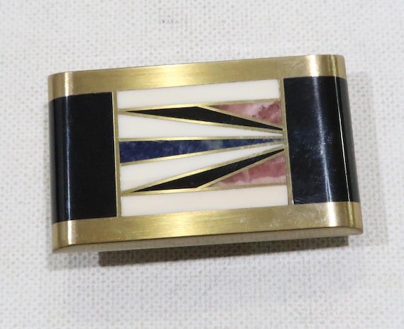 Vintage Brass Artist Signed Adair Inlay Belt Buckle With  display picture 3