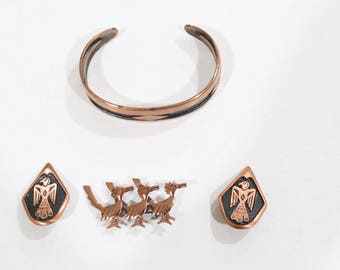 Solid copper vintage jewelry set