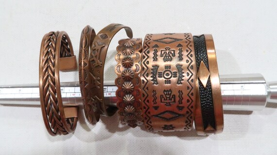 Copper Native American cuff lot wth earrings,broo… - image 4