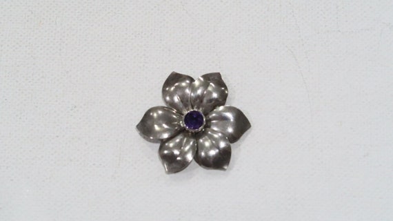Vintage K&B sterling amethyst flower pendant very… - image 3