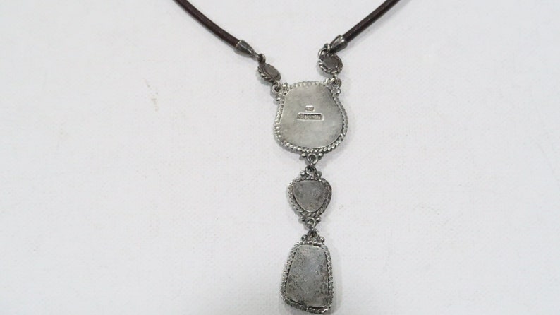 Sterling silver Barse turquoise drop necklace on a brown leather cord