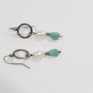 Beautiful vintage turquoise and pearl sterling earrings image 4