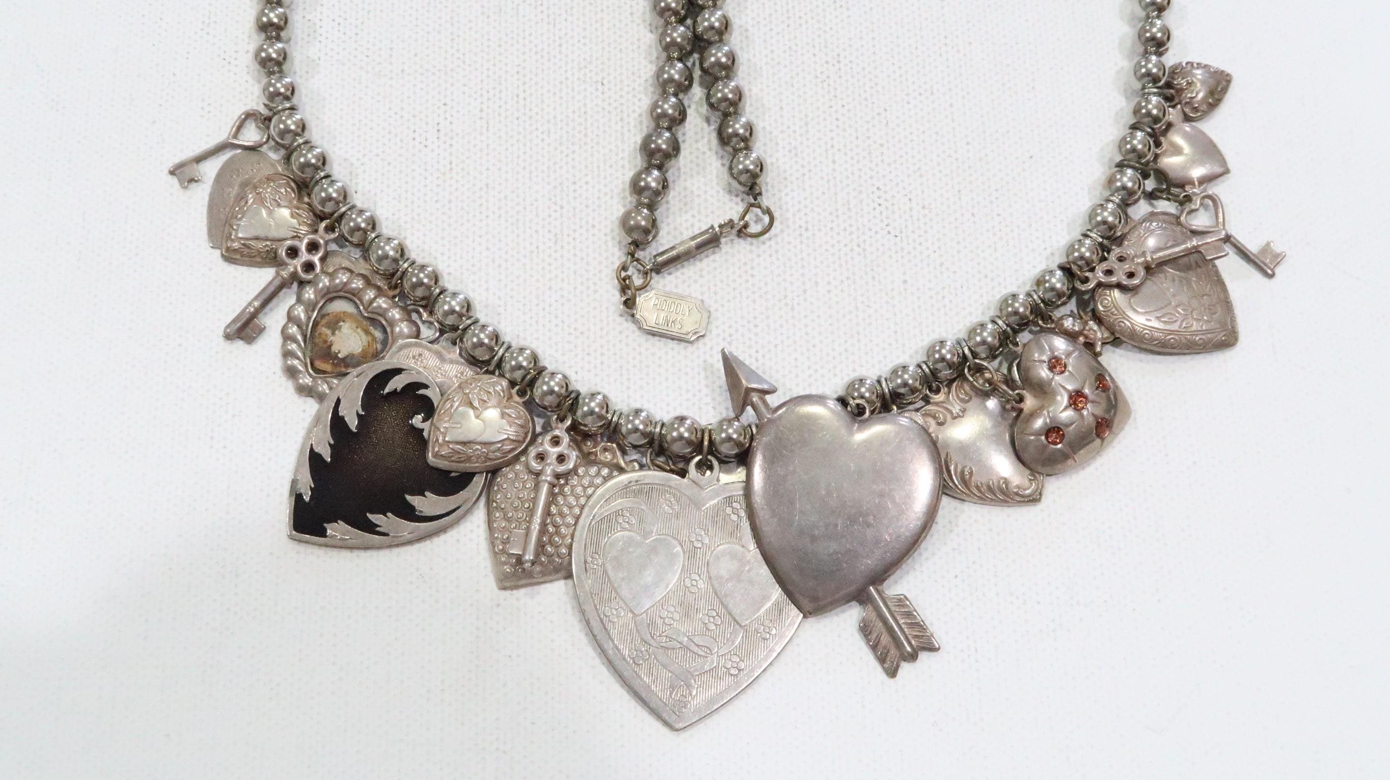 Vintage Pididdly Links Victorian Style Heart Charm Silver Tone