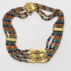 Stunning pre-columbian gold plated museum replica statement necklace boar headed god four strand necklace