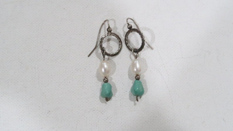 Beautiful vintage turquoise and pearl sterling earrings image 3