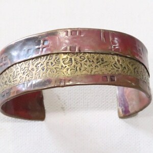 Unique Vintage copper and brass mixed metals artisan cuff bracelet