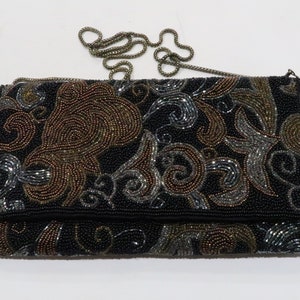 Vintage black satin beaded shoulder bag/clutch