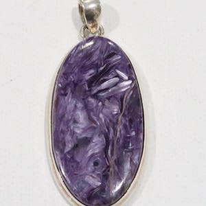 Vintage sterling large charoite oval pendant