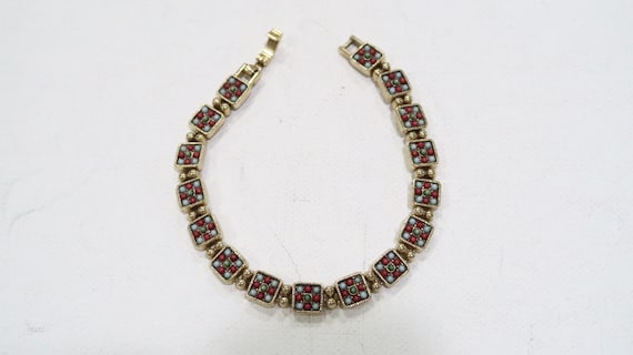 Vintage seed bead chez glass looking bracelet red… - image 1