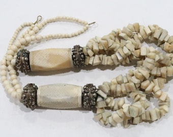 Vintage One of a kind tribal statement carved bone bead necklace