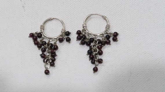 Sterling rhodolite garnet grape cluster hoop earr… - image 9