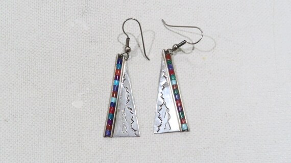 Native triangular earrings with multi stones bead… - image 7