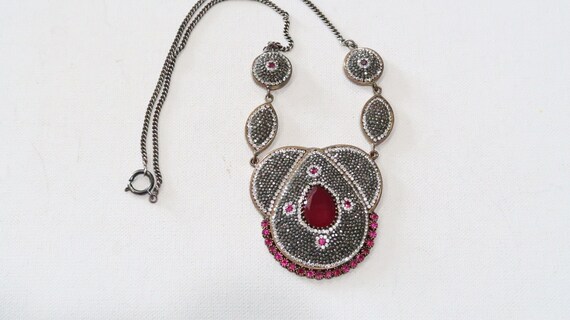 Large sterling Turkish ruby, marcasite/crystals, … - image 2
